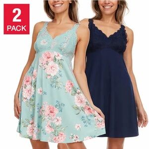 LACE CHEMISE by Flora Nikrooz 2 pack stretch microfiber size L NWT